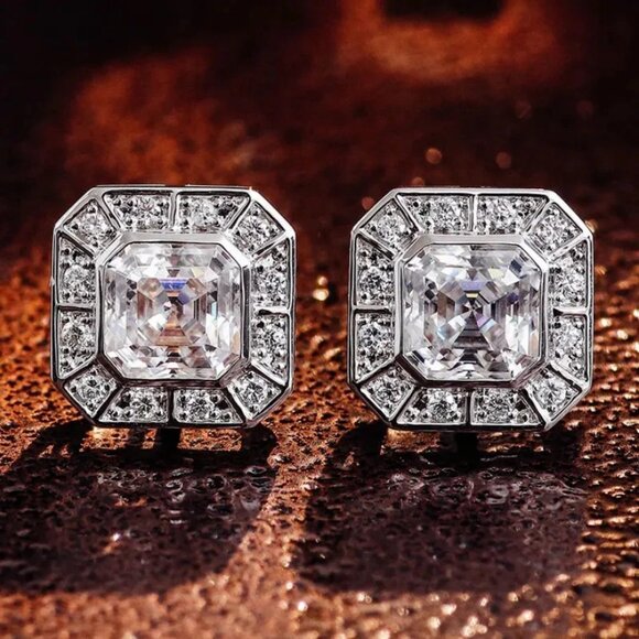 2ct Diamond Womens 925 Sterling Silver Square Stud Earrings Ladies New Jewelry